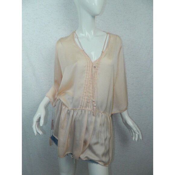 Ecru Lab Shirt Peach Orange Silky Tunic with Tassels Size Small‎ - Picture 1 of 12